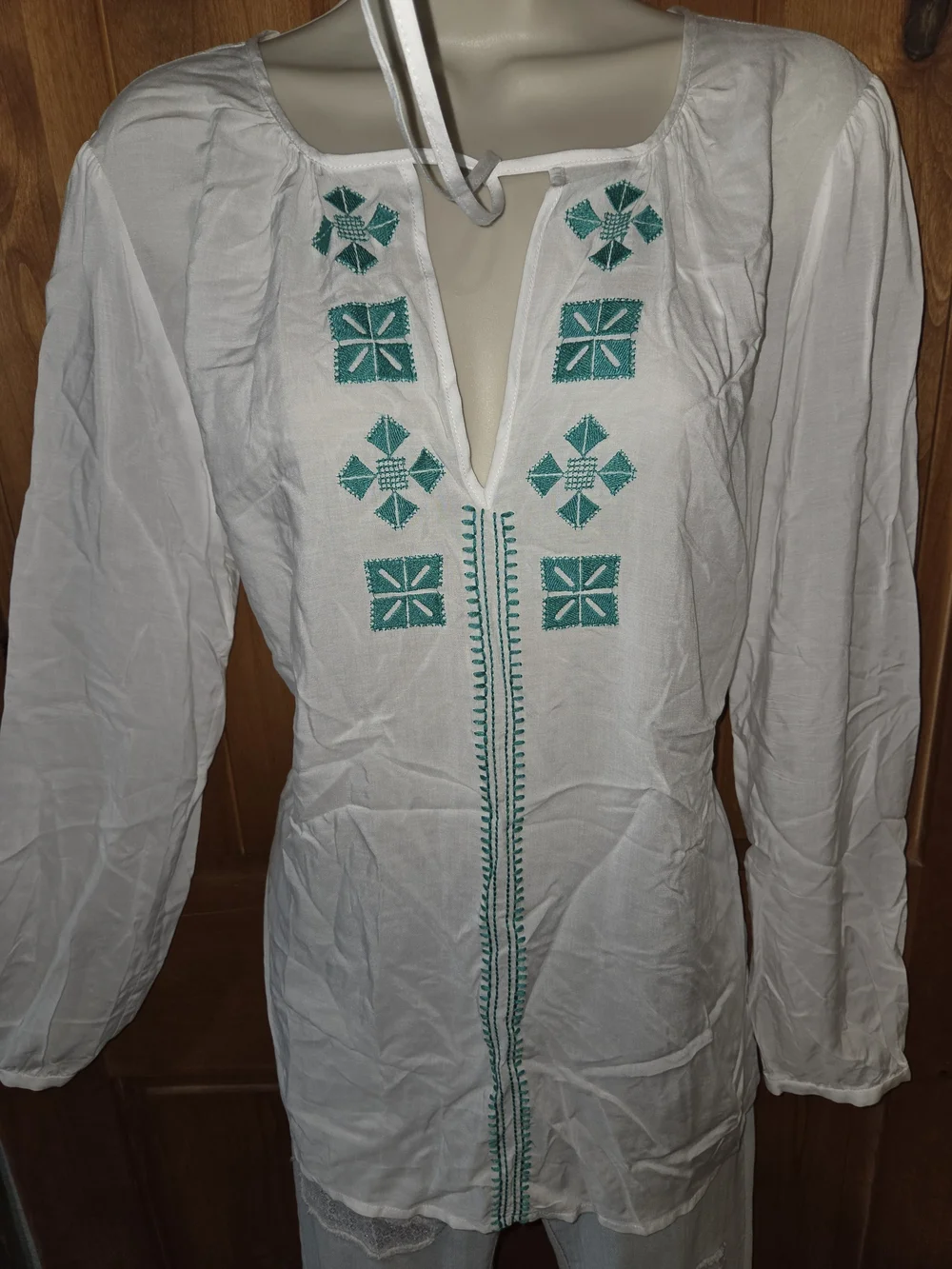 Michael Kors White Tunic with Teal‎ Embroidery